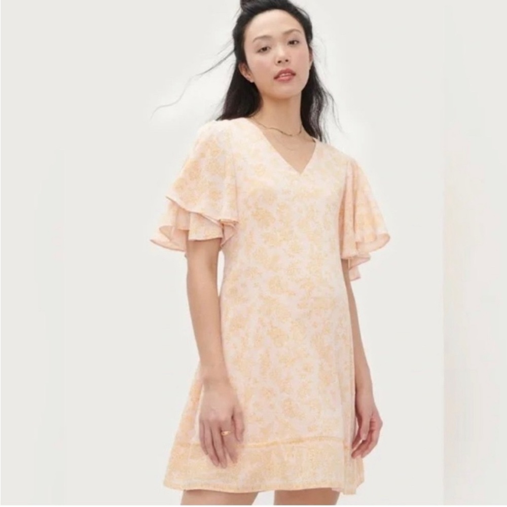 HATCH Grace flutter sleeve maternity dress in blush and gold size 3